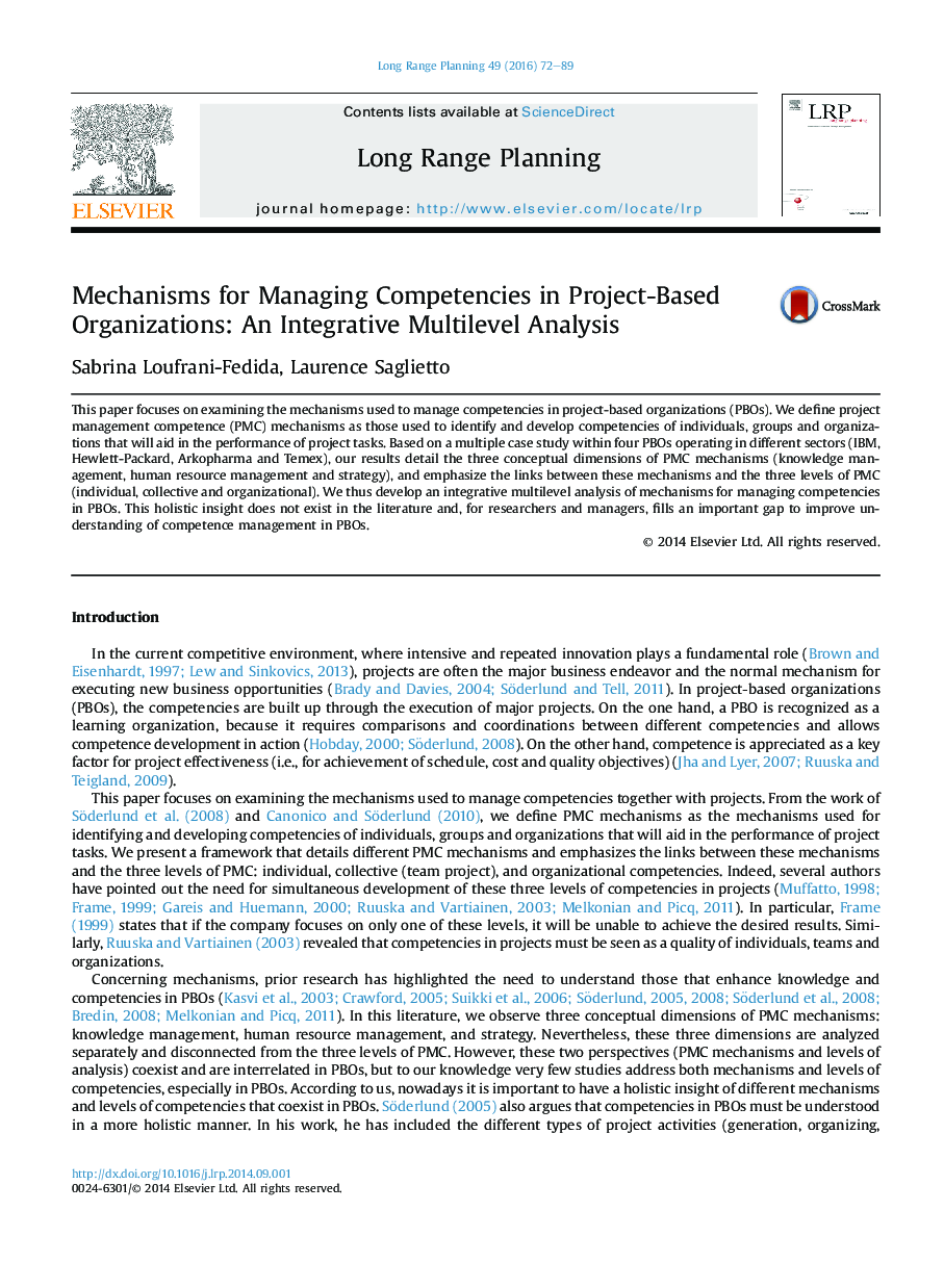 Mechanisms for Managing Competencies in Project-Based Organizations: An Integrative Multilevel Analysis