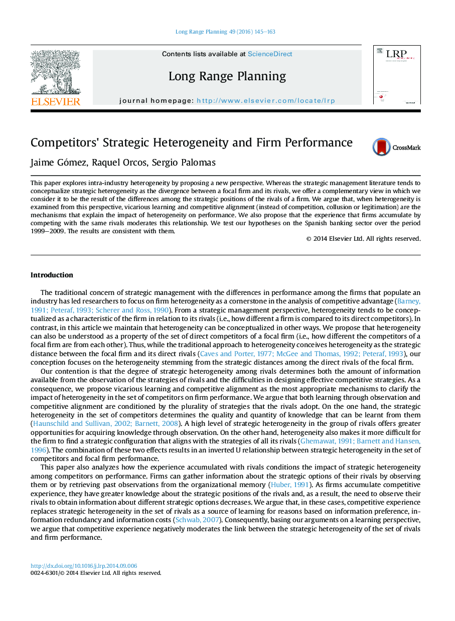 Competitors' Strategic Heterogeneity and Firm Performance