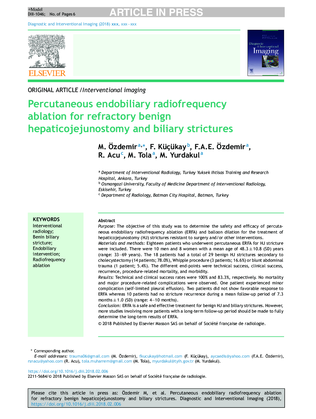 Percutaneous endobiliary radiofrequency ablation for refractory benign hepaticojejunostomy and biliary strictures