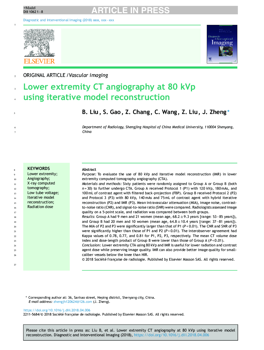 Lower extremity CT angiography at 80 kVp using iterative model reconstruction