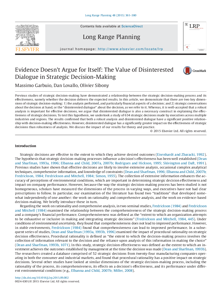 Evidence Doesn't Argue for Itself: The Value of Disinterested Dialogue in Strategic Decision-Making