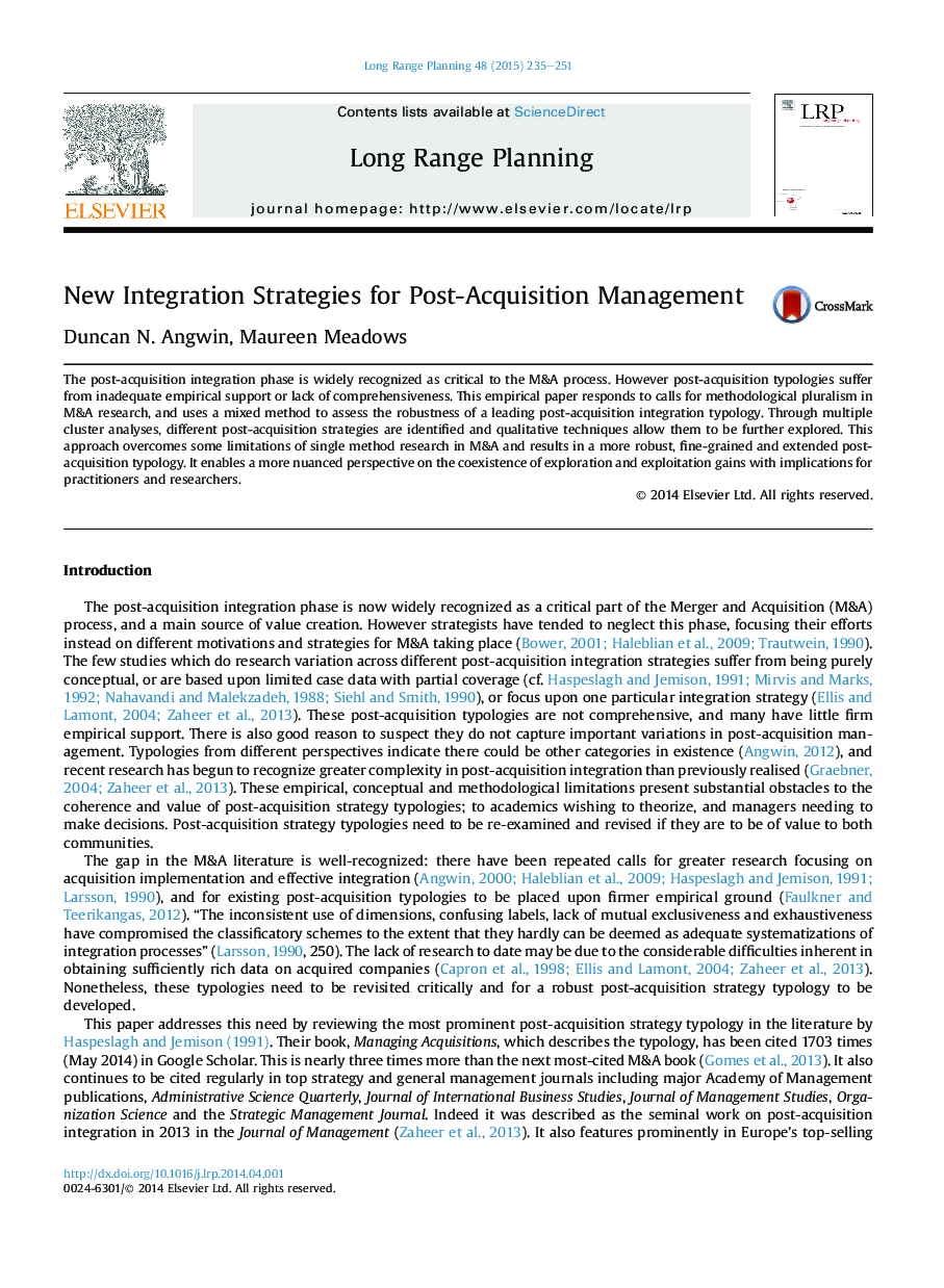 New Integration Strategies for Post-Acquisition Management