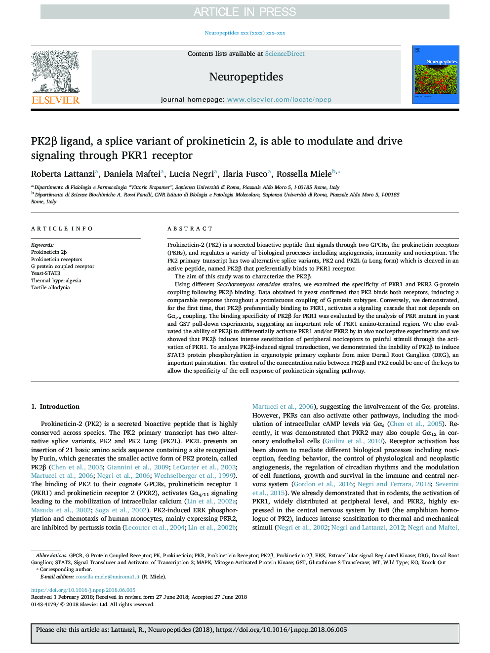 PK2Î² ligand, a splice variant of prokineticin 2, is able to modulate and drive signaling through PKR1 receptor