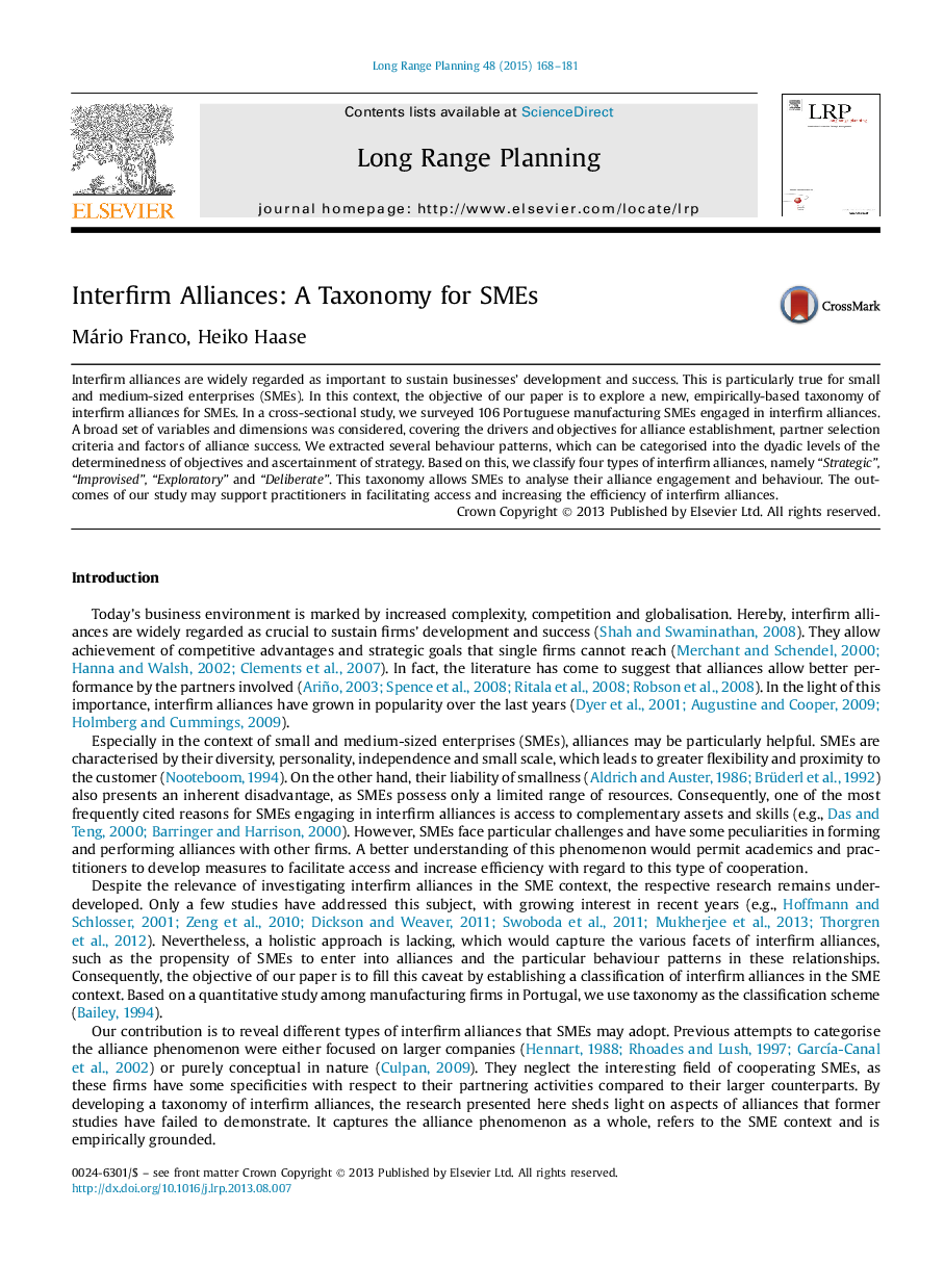 Interfirm Alliances: A Taxonomy for SMEs