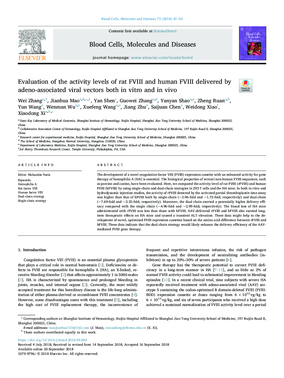 Evaluation of the activity levels of rat FVIII and human FVIII delivered by adeno-associated viral vectors both in vitro and in vivo