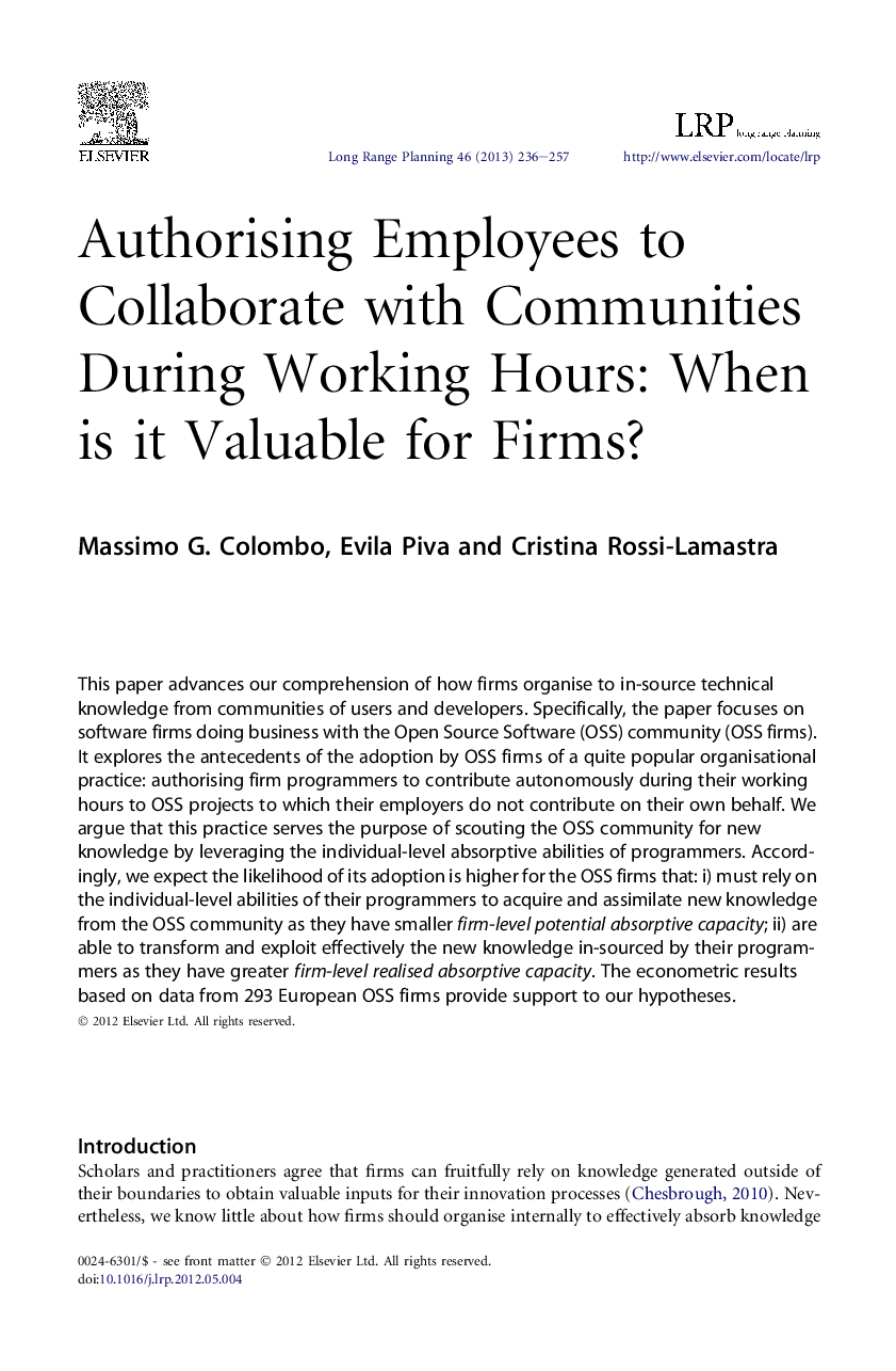 Authorising Employees to Collaborate with Communities During Working Hours: When is it Valuable for Firms?