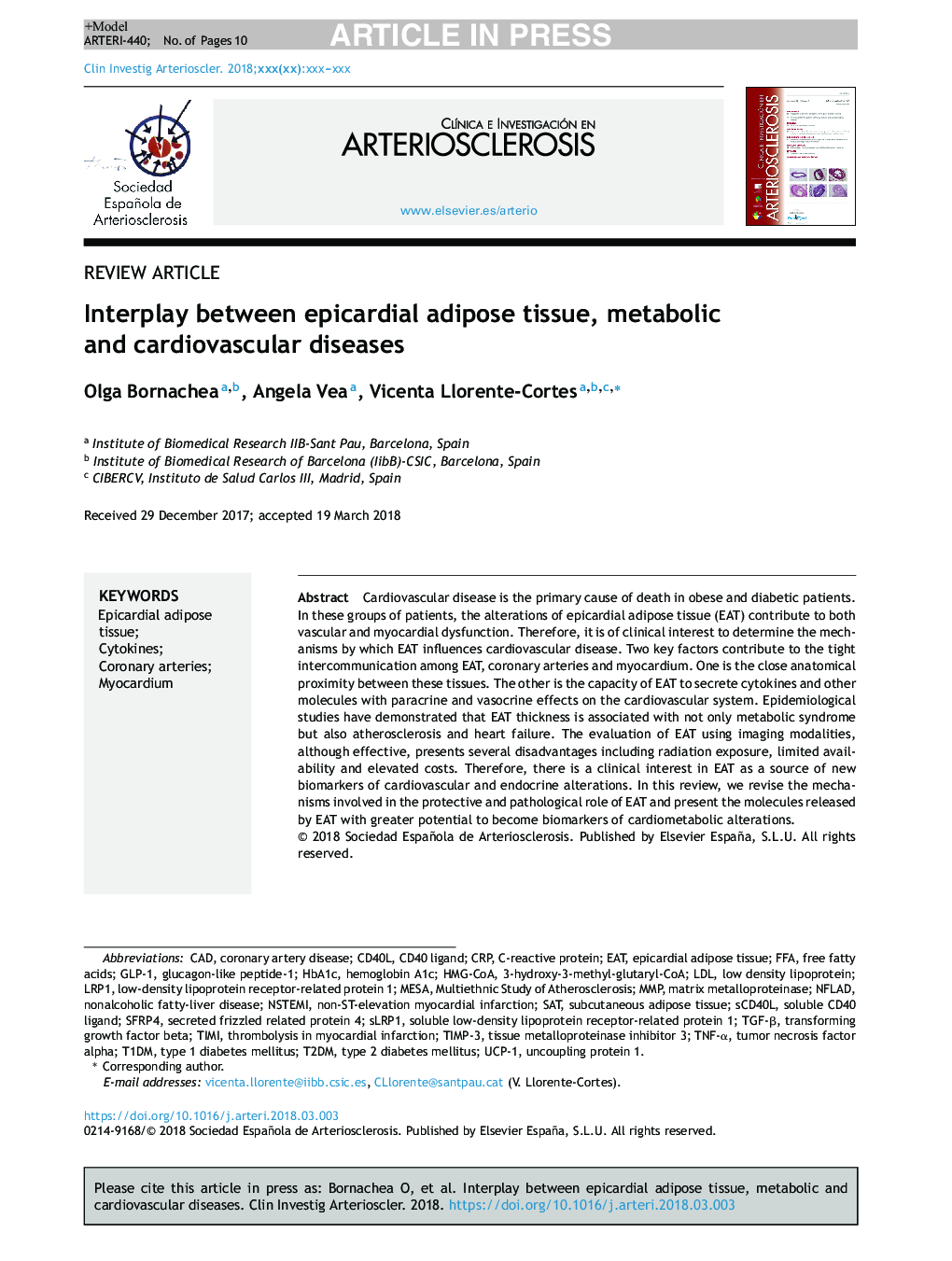 Interplay between epicardial adipose tissue, metabolic and cardiovascular diseases