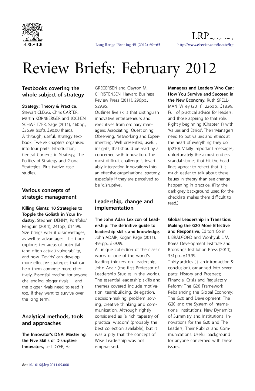 Review Briefs: February 2012