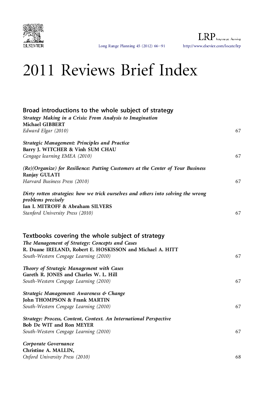 2011 Reviews Brief Index