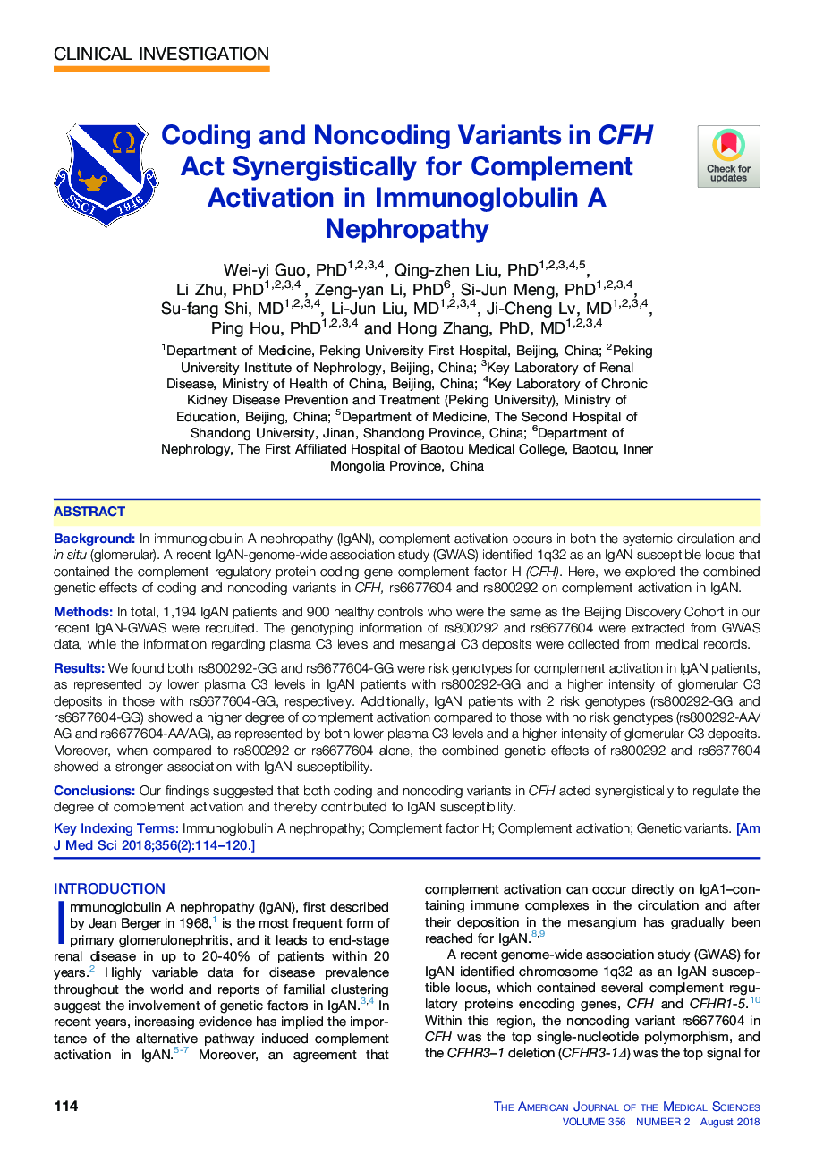 Coding and Noncoding Variants in CFH Act Synergistically for Complement Activation in Immunoglobulin A Nephropathy