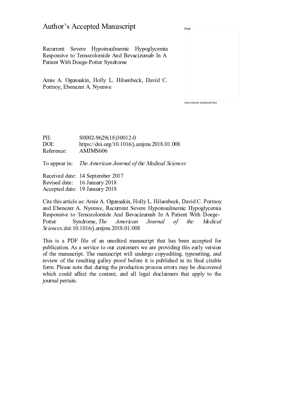 Recurrent Severe Hypoinsulinemic Hypoglycemia Responsive to Temozolomide and Bevacizumab in a Patient With Doege-Potter Syndrome