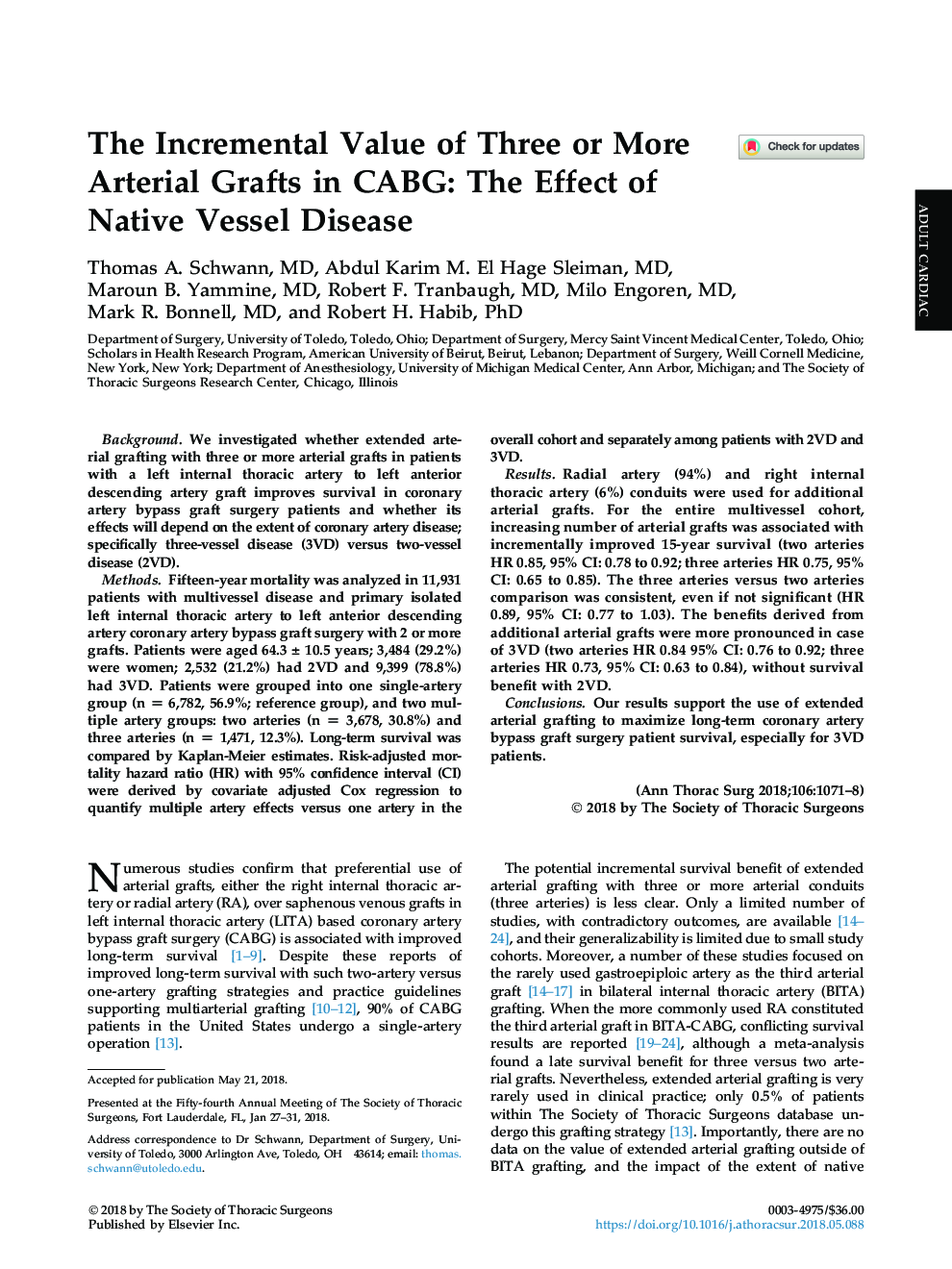 The Incremental Value of Three or More Arterial Grafts in CABG: The Effect of Native Vessel Disease