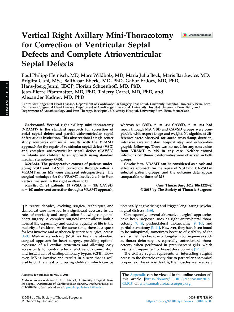 Vertical Right Axillary Mini-Thoracotomy for Correction of Ventricular Septal Defects and Complete Atrioventricular Septal Defects