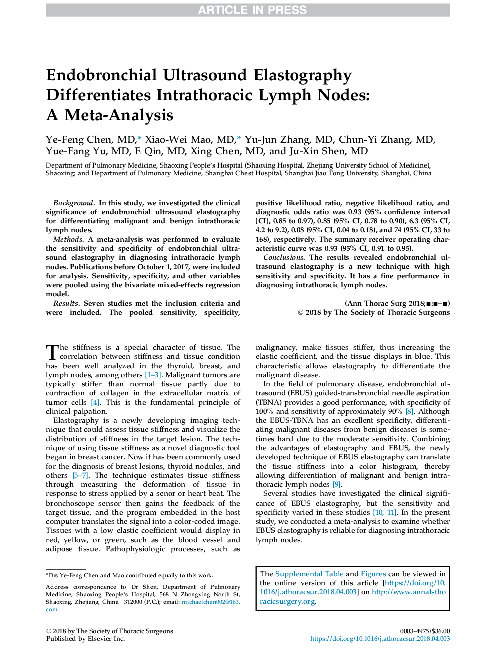 Endobronchial Ultrasound Elastography Differentiates Intrathoracic Lymph Nodes: A Meta-Analysis