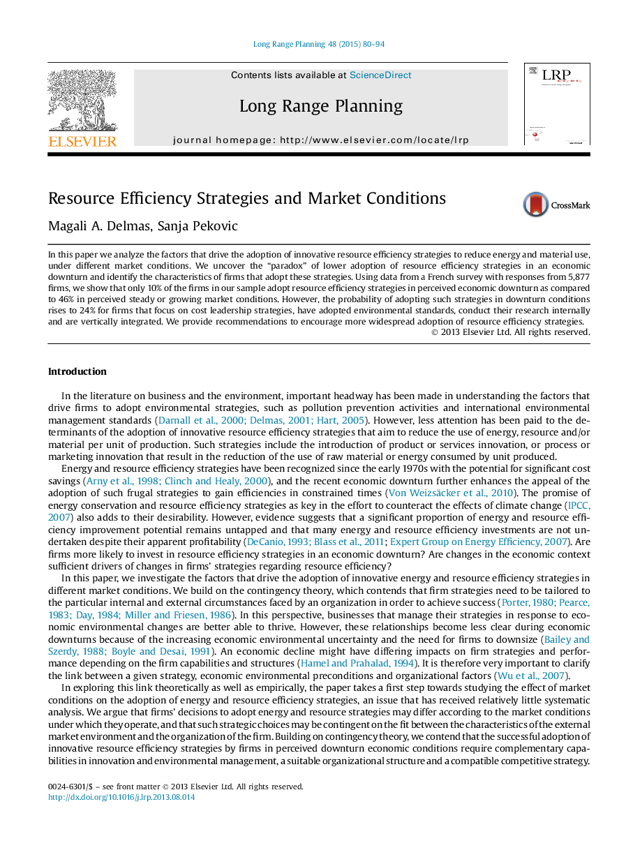 Resource Efficiency Strategies and Market Conditions