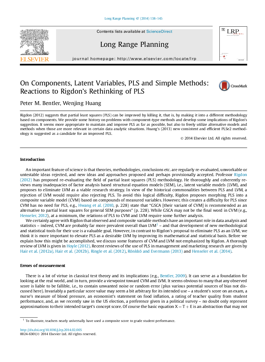 On Components, Latent Variables, PLS and Simple Methods: Reactions to Rigdon's Rethinking of PLS