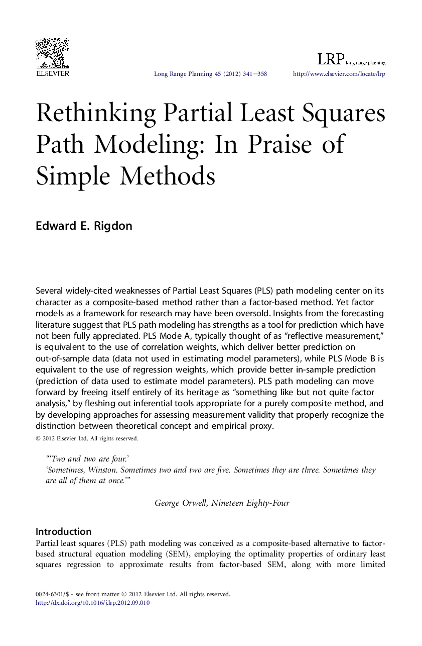 Rethinking Partial Least Squares Path Modeling: In Praise of Simple Methods