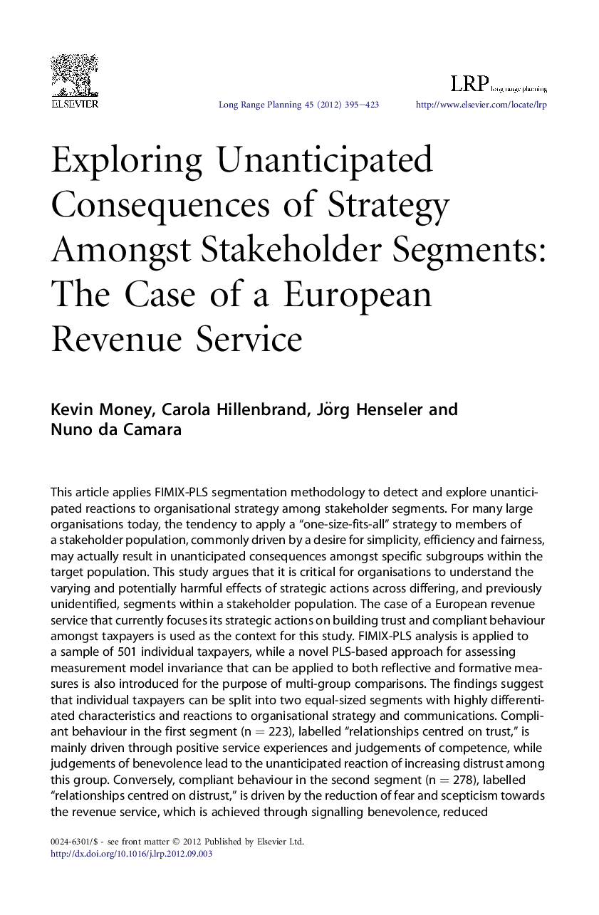 Exploring Unanticipated Consequences of Strategy Amongst Stakeholder Segments: The Case of a European Revenue Service