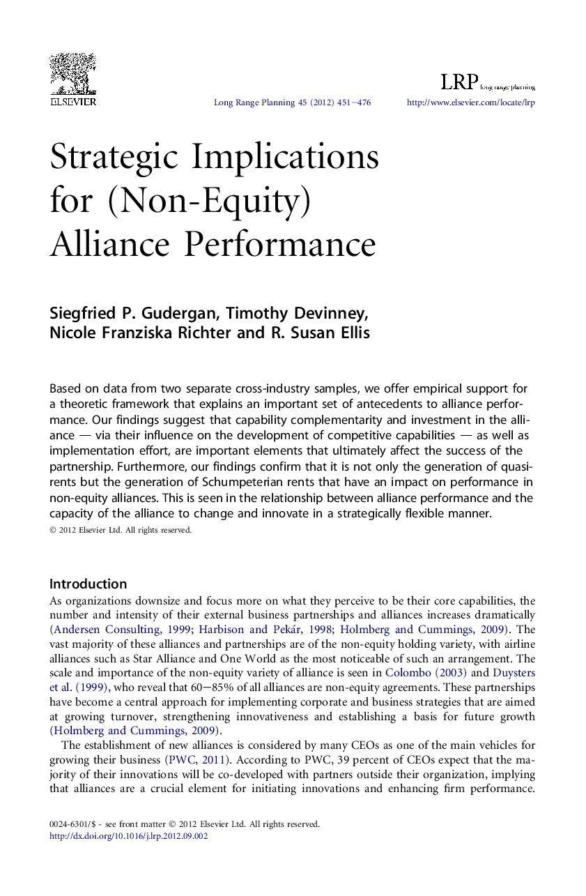 Strategic Implications for (Non-Equity) Alliance Performance