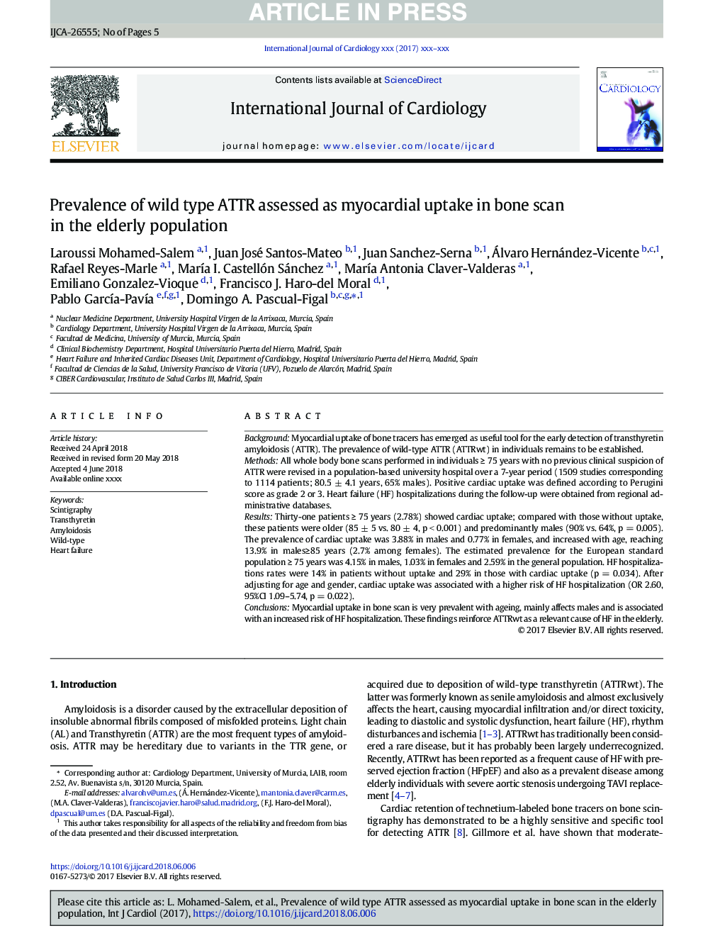 Prevalence of wild type ATTR assessed as myocardial uptake in bone scan in the elderly population