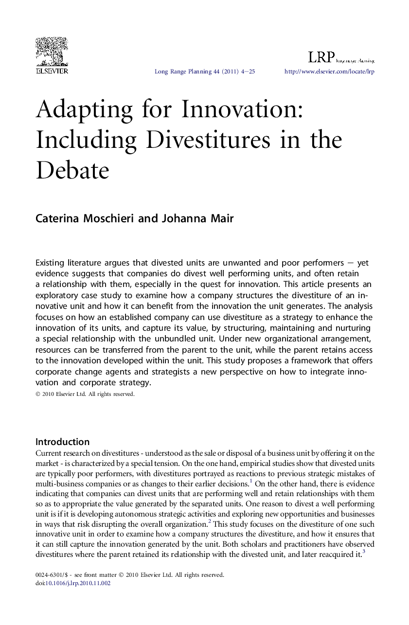 Adapting for Innovation: Including Divestitures in the Debate