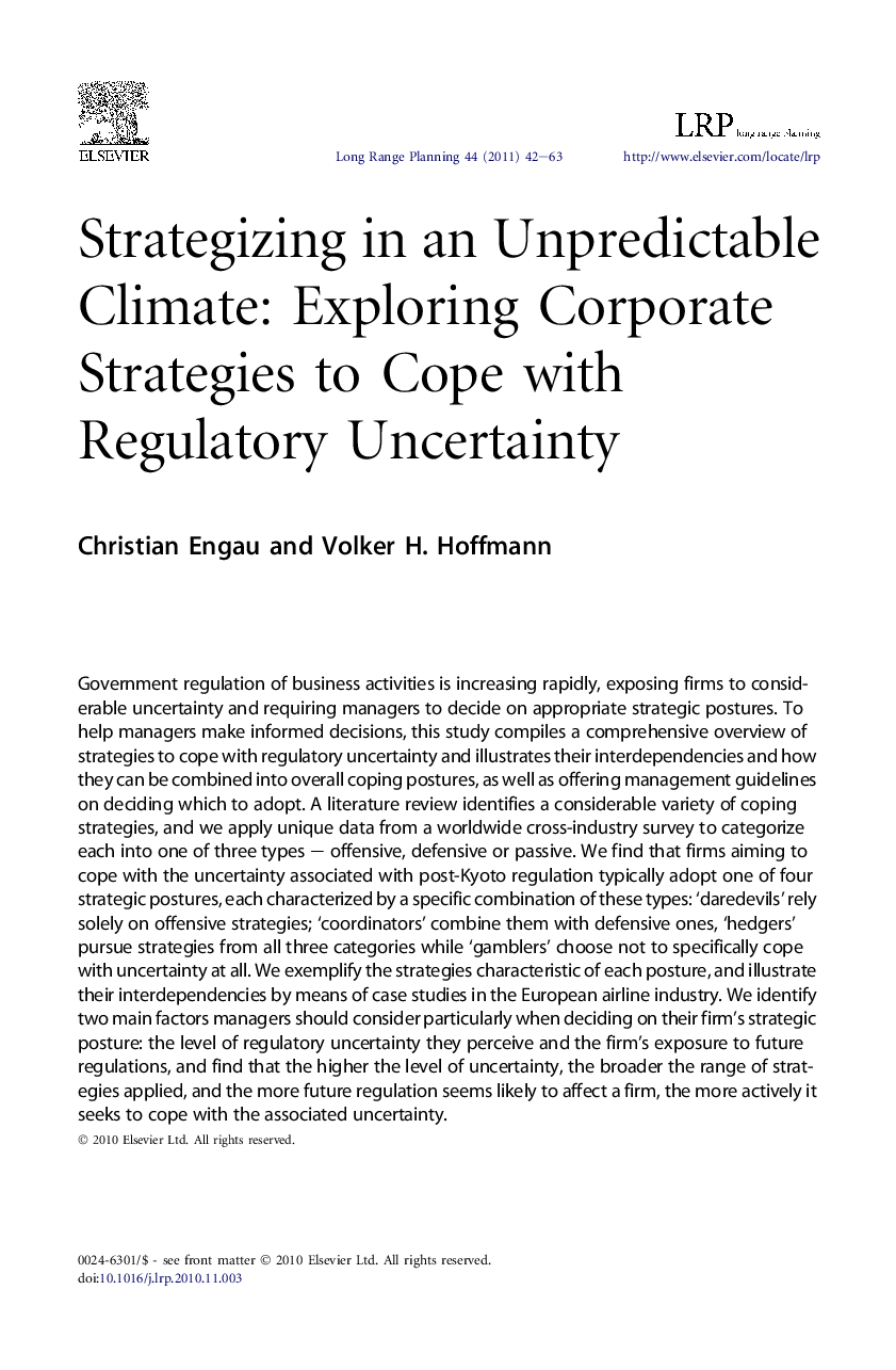 Strategizing in an Unpredictable Climate: Exploring Corporate Strategies to Cope with Regulatory Uncertainty