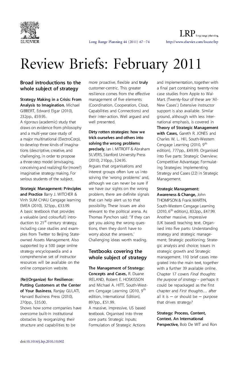 Review Briefs: February 2011