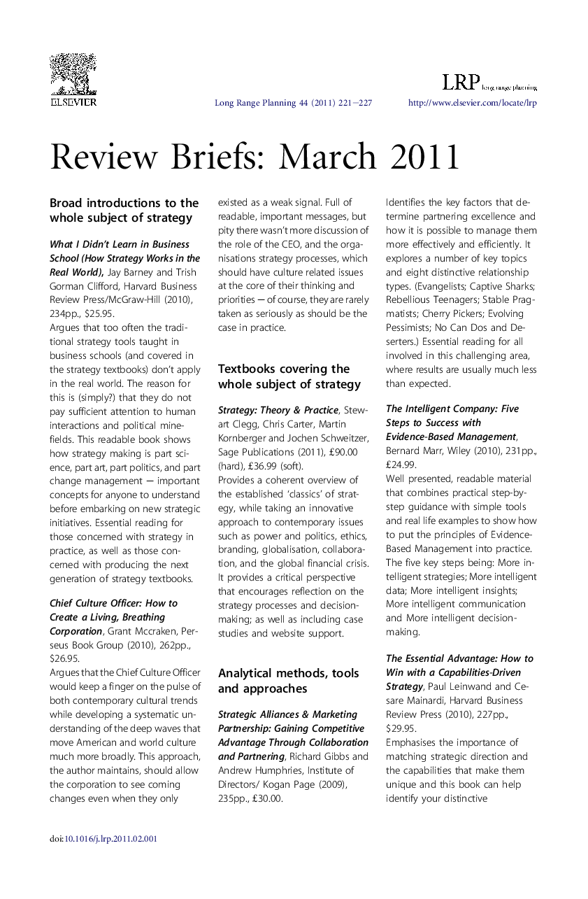 Review Briefs: March 2011