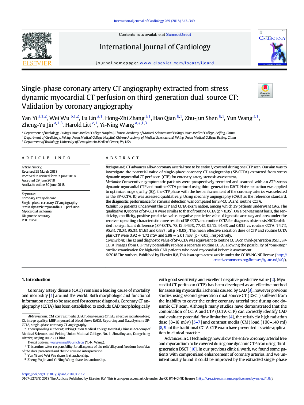 Single-phase coronary artery CT angiography extracted from stress dynamic myocardial CT perfusion on third-generation dual-source CT: Validation by coronary angiography