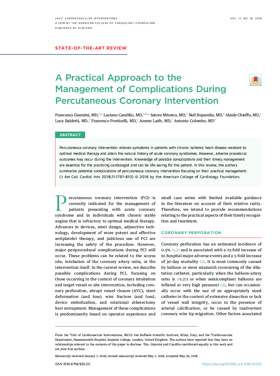 A Practical Approach to the ManagementÂ of Complications During Percutaneous Coronary Intervention