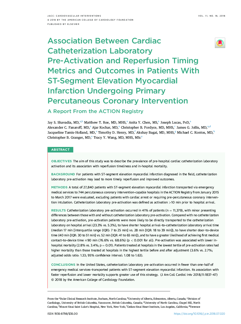Association Between Cardiac Catheterization Laboratory Pre-Activation and Reperfusion Timing Metrics and Outcomes in Patients With ST-Segment Elevation Myocardial Infarction Undergoing Primary Percutaneous Coronary Intervention