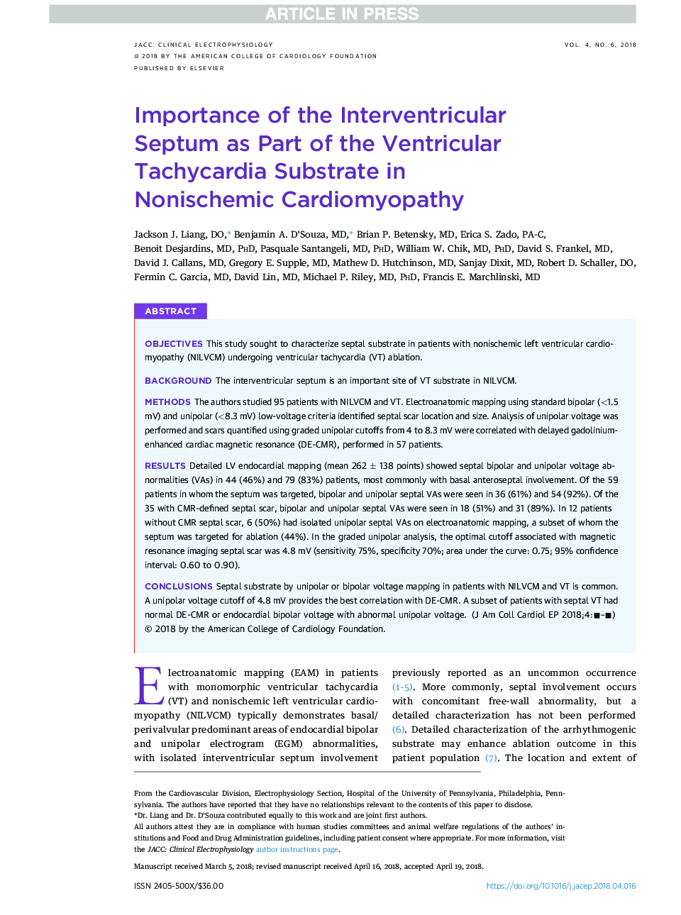 Importance of the Interventricular Septum as Part of the Ventricular Tachycardia Substrate in NonischemicÂ Cardiomyopathy