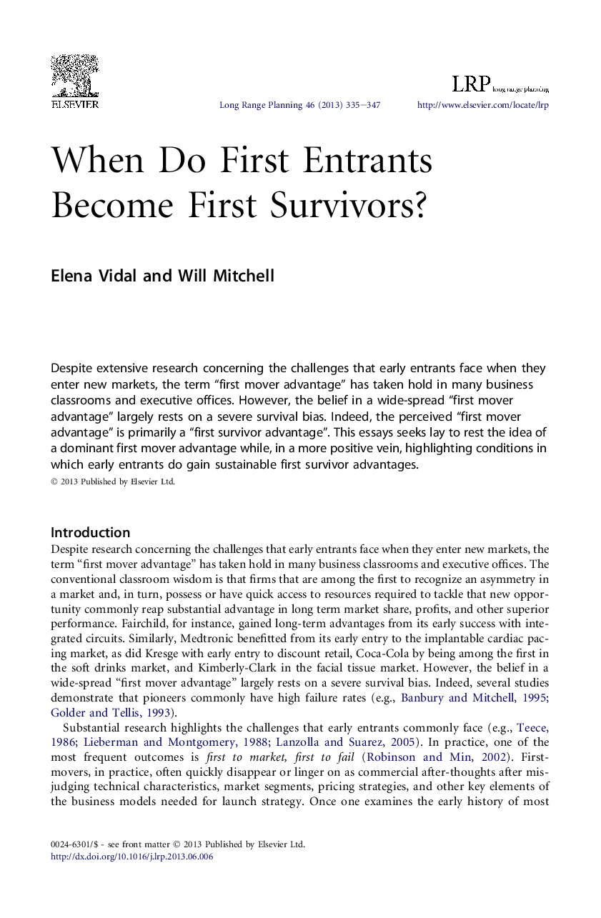 When Do First Entrants Become First Survivors?