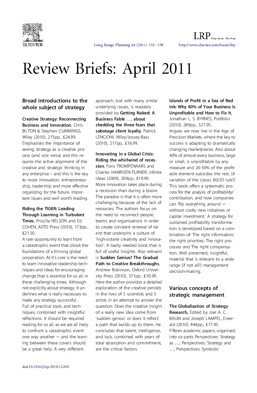 Review Briefs: April 2011
