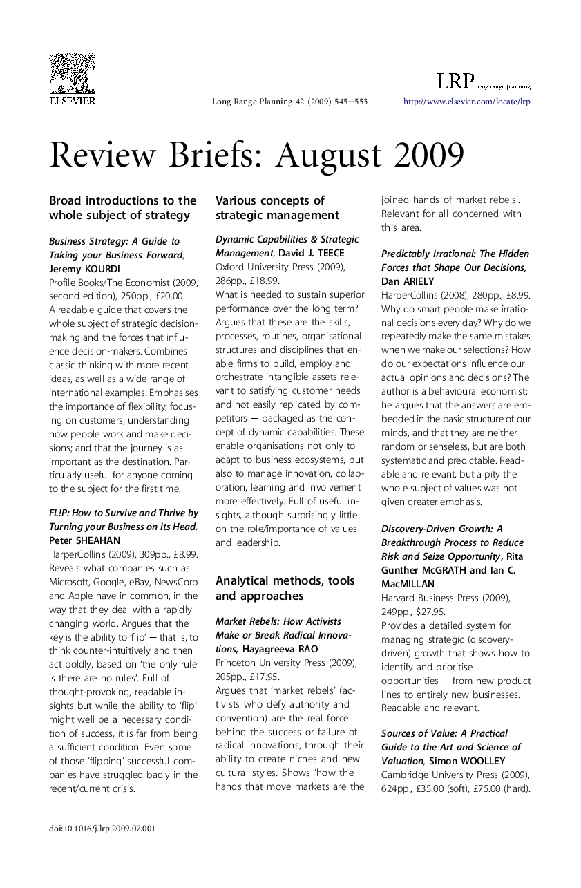 Review Briefs: August 2009