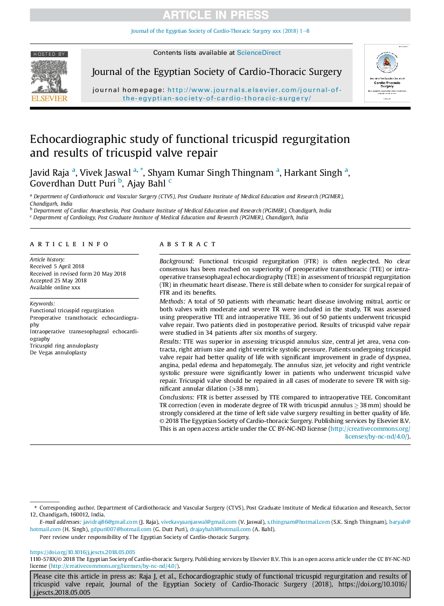 Echocardiographic study of functional tricuspid regurgitation and results of tricuspid valve repair