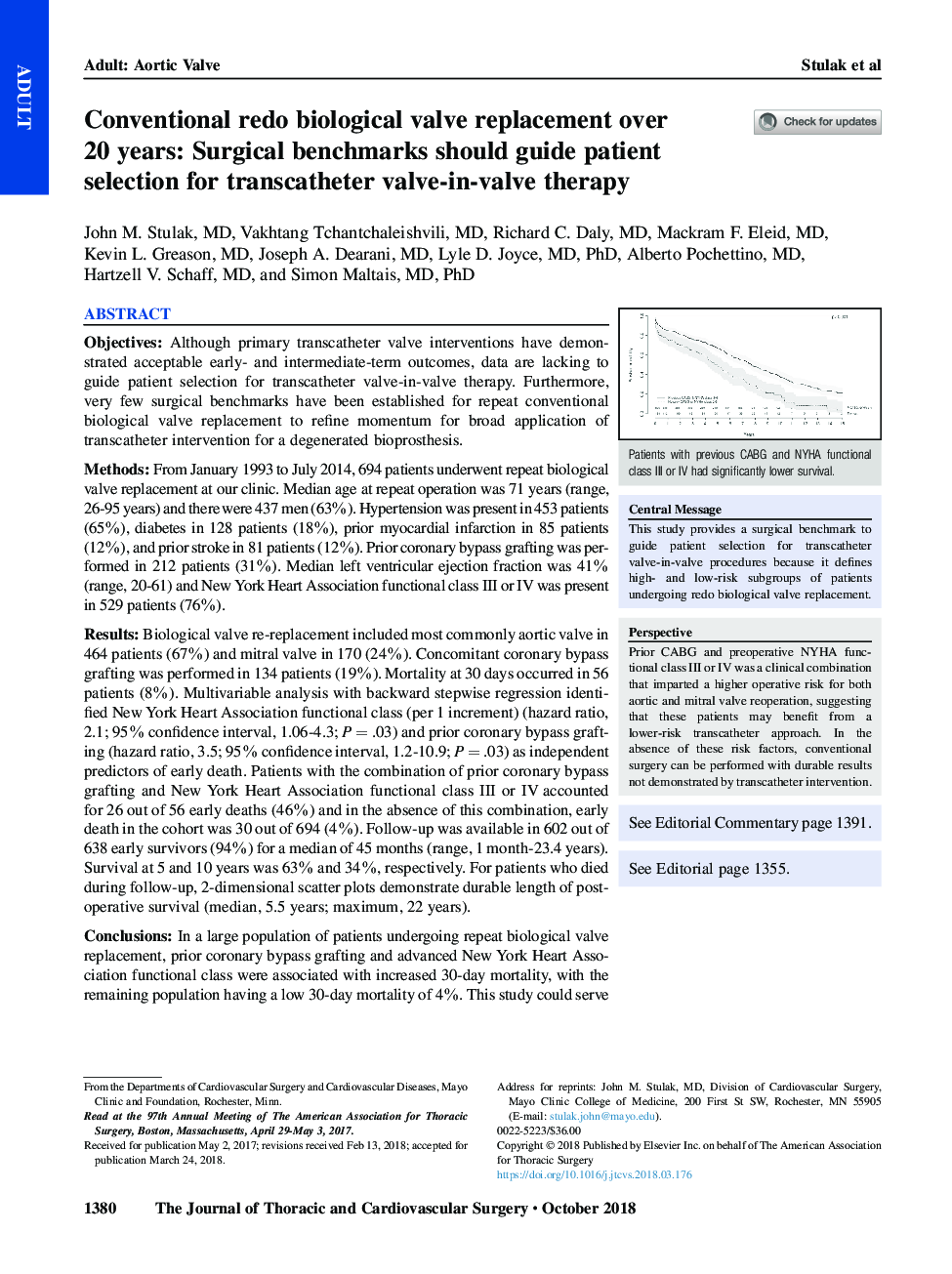 Conventional redo biological valve replacement over 20Â years: Surgical benchmarks should guide patient selection for transcatheter valve-in-valve therapy