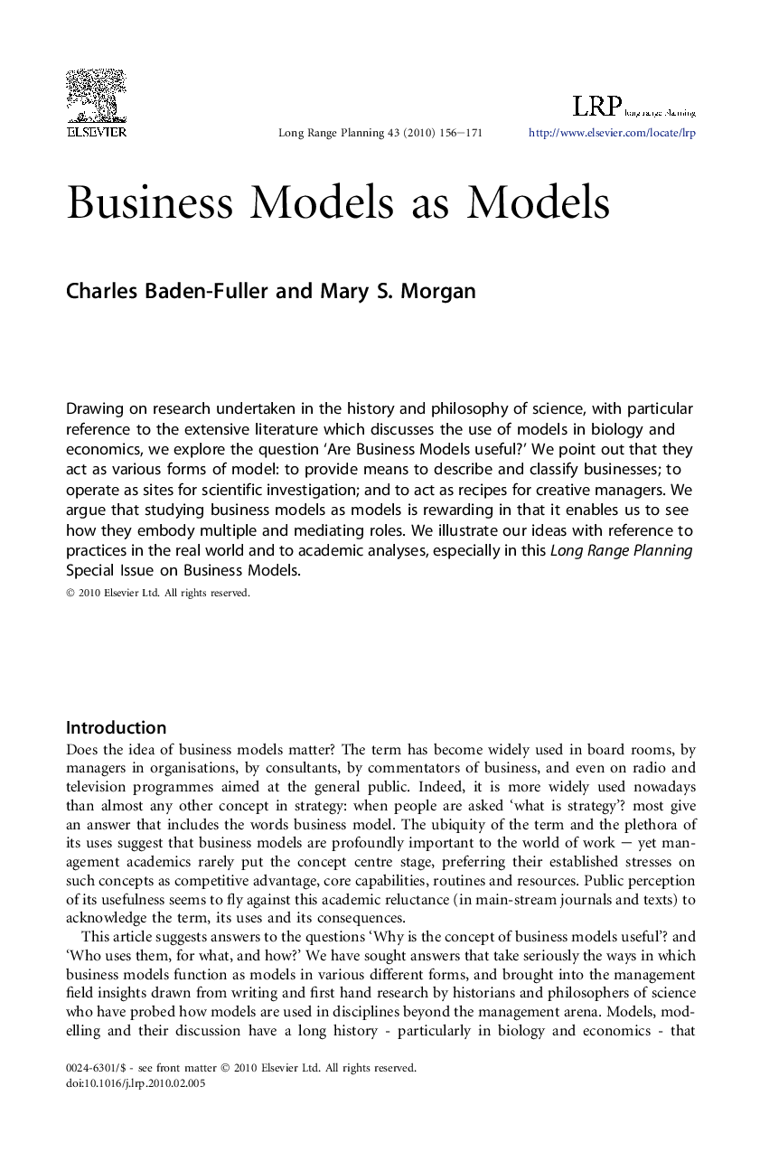 Business Models as Models