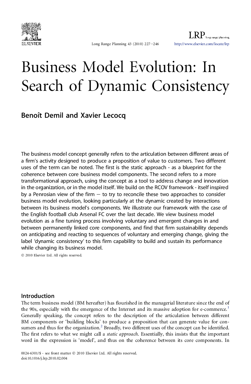 Business Model Evolution: In Search of Dynamic Consistency