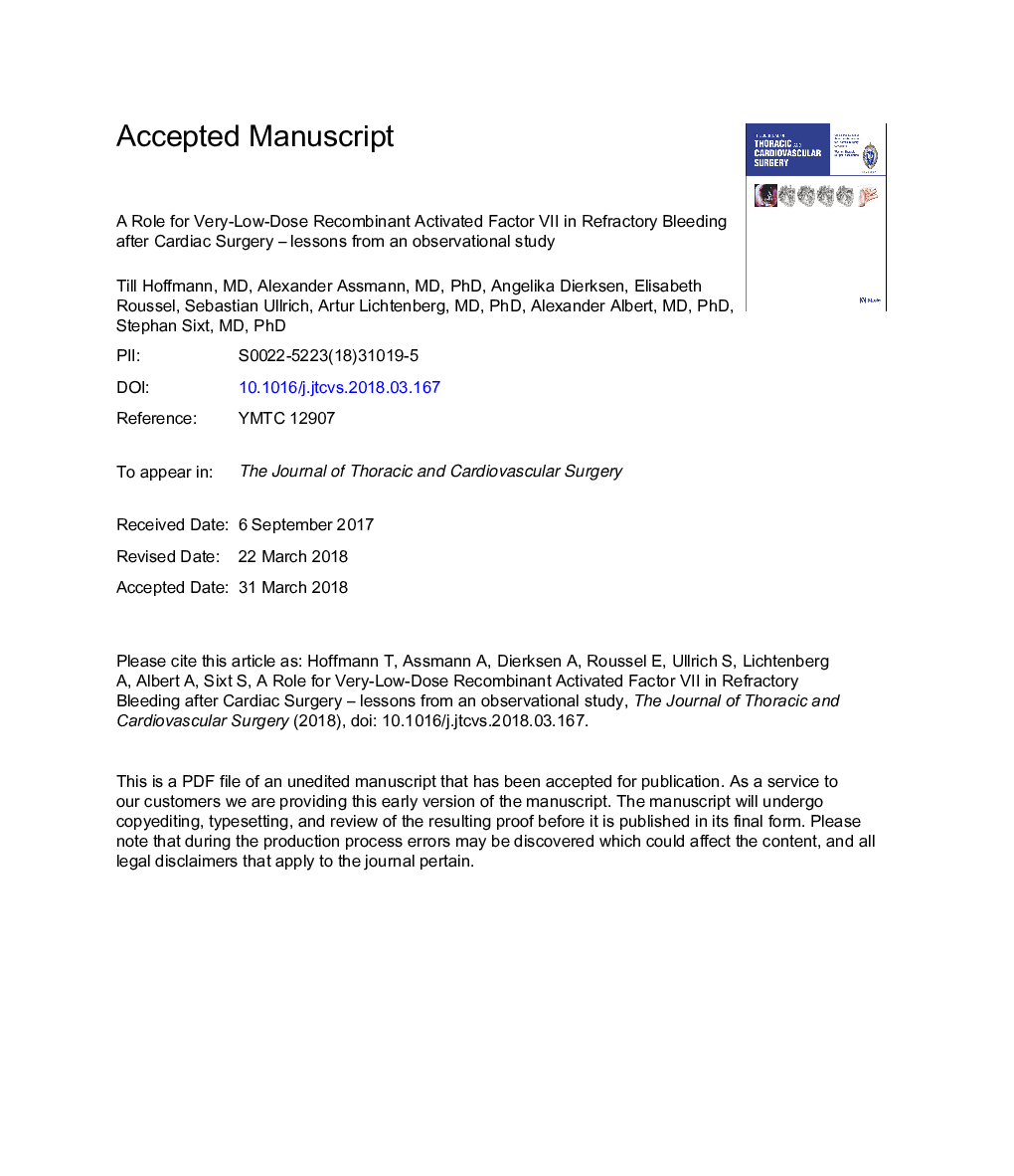 A role for very low-dose recombinant activated factor VII in refractory bleeding after cardiac surgery: Lessons from an observational study