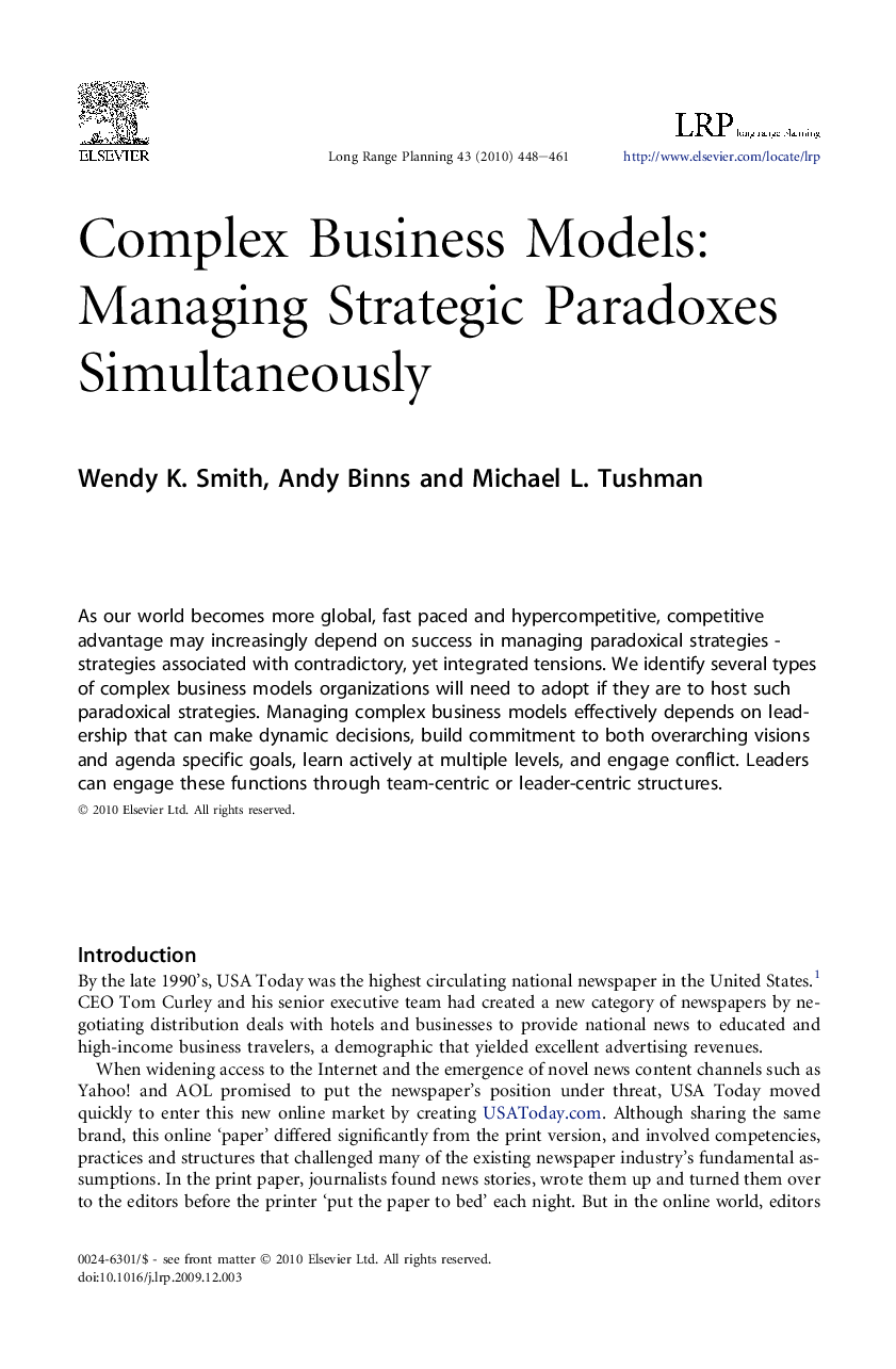 Complex Business Models: Managing Strategic Paradoxes Simultaneously