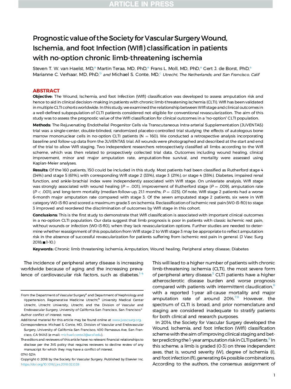 Prognostic value of the Society for Vascular Surgery Wound, Ischemia, and foot Infection (WIfI) classification in patients with no-option chronic limb-threatening ischemia