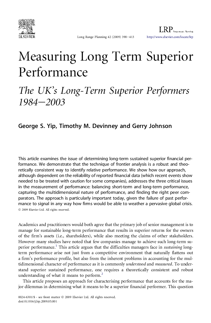 Measuring Long Term Superior Performance: The UK's Long-Term Superior Performers 1984–2003