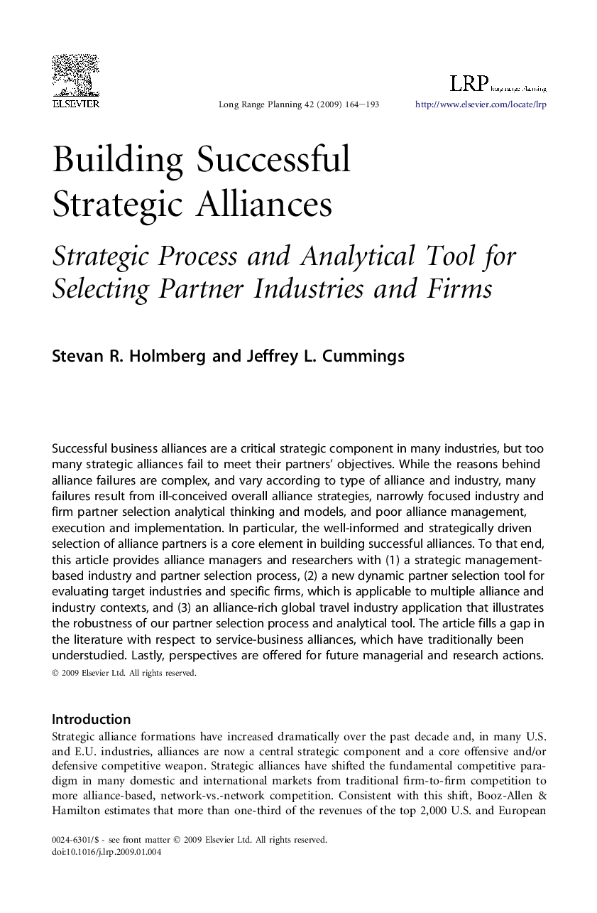 Building Successful Strategic Alliances: Strategic Process and Analytical Tool for Selecting Partner Industries and Firms