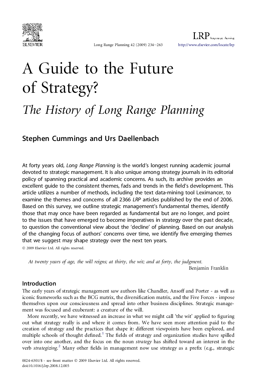 A Guide to the Future of Strategy?: The History of Long Range Planning