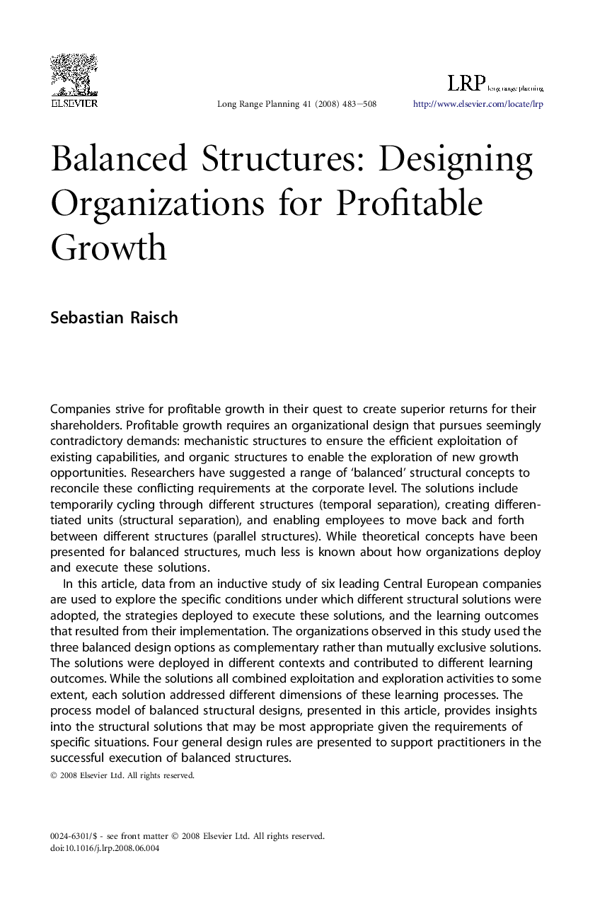 Balanced Structures: Designing Organizations for Profitable Growth