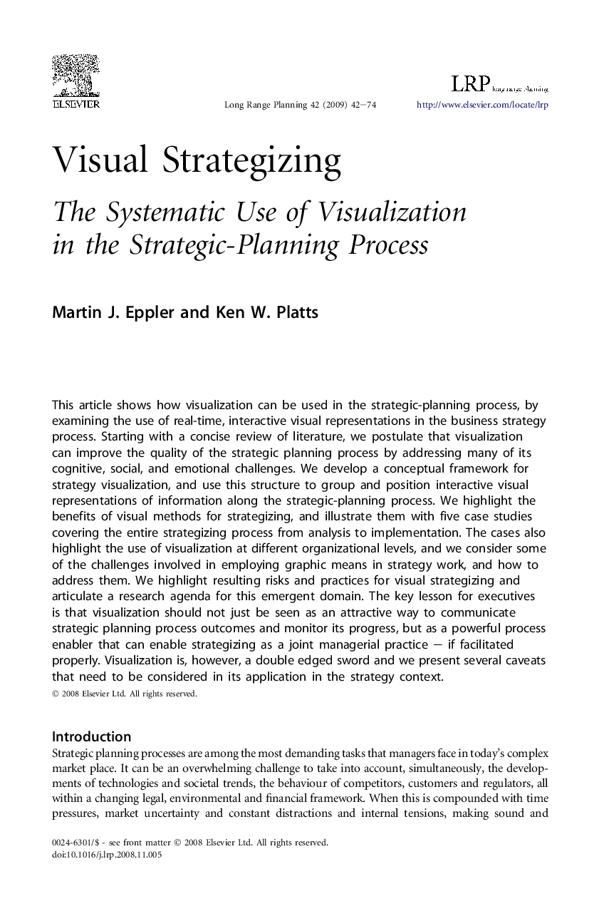 Visual Strategizing: The Systematic Use of Visualization in the Strategic-Planning Process