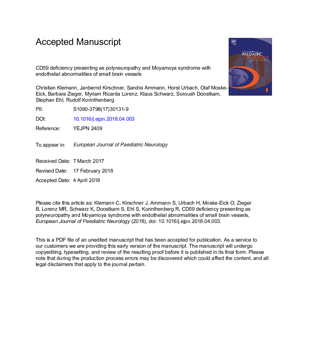 CD59 deficiency presenting as polyneuropathy and Moyamoya syndrome with endothelial abnormalities of small brain vessels