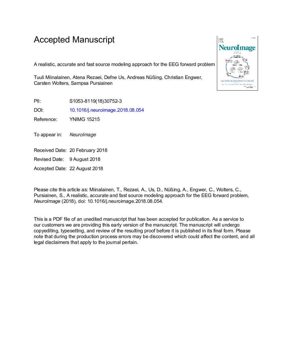 A realistic, accurate and fast source modeling approach for the EEG forward problem