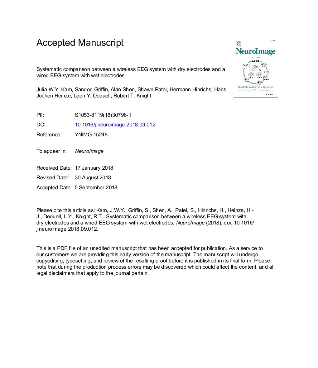 Systematic comparison between a wireless EEG system with dry electrodes and a wired EEG system with wet electrodes